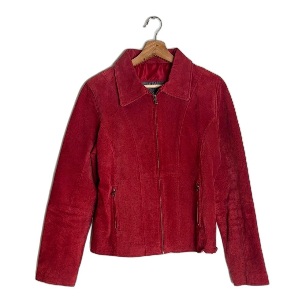 Vtg Wilsons Leather Red Leather suede zip up Jacket 90s retro size large